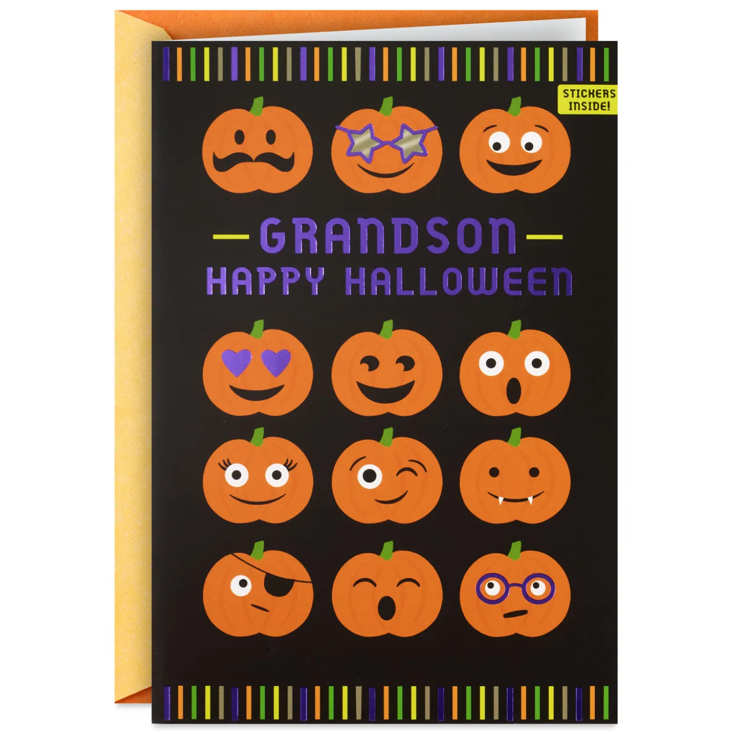 Fun Pumpkin Faces Halloween Card With Stickers for Grandson