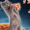 Galactic Cat With Pizza Funny Birthday Card