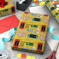 Gaming Gadgets on Yellow Wrapping Paper, 20 sq. ft.