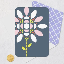 Geometric Flower on Blue Blank Card