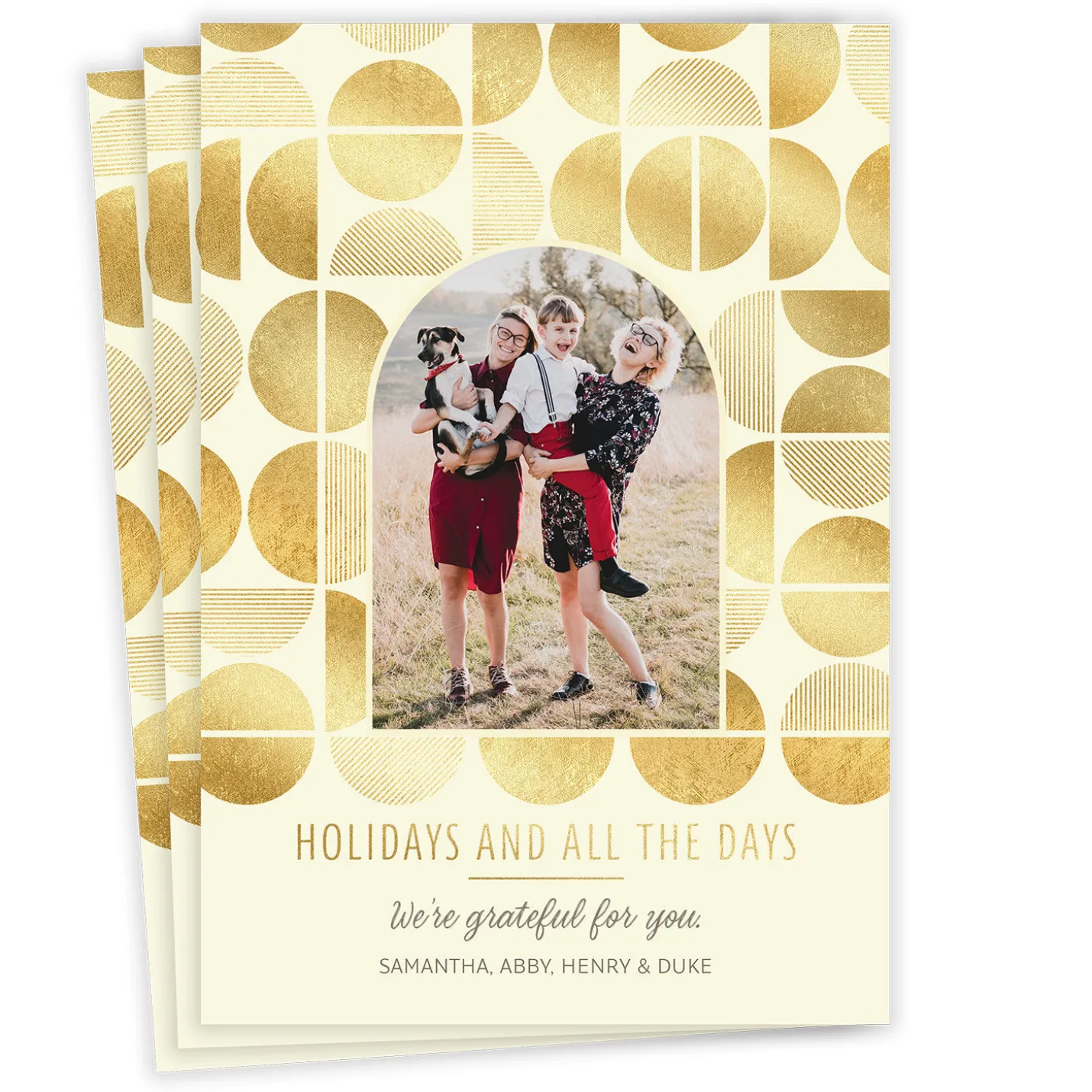 Geometric Gold Circles Flat Holiday Photo Card