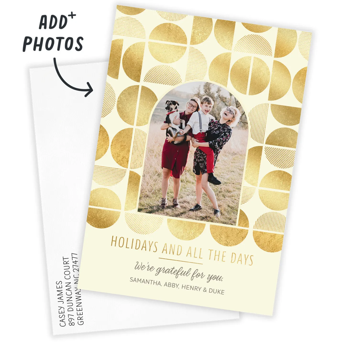 Geometric Gold Circles Flat Holiday Photo Card