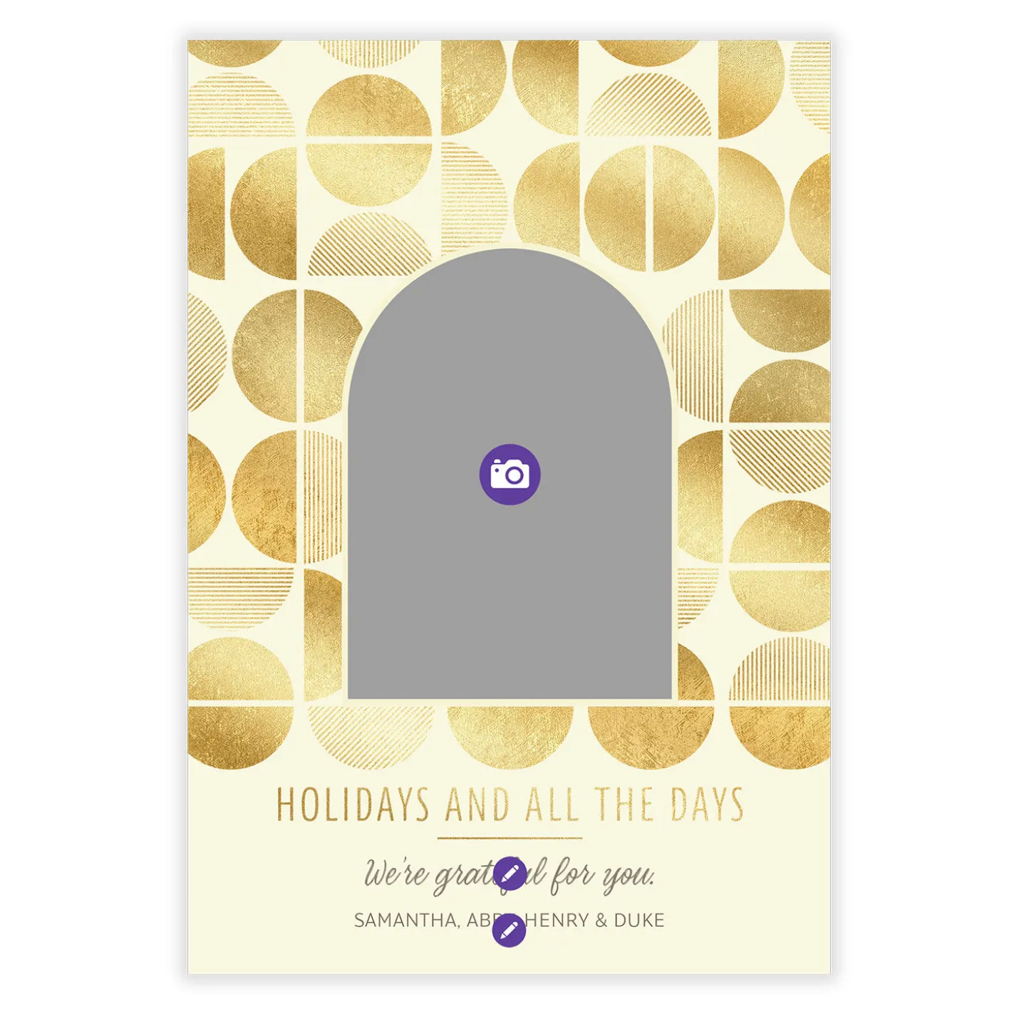Geometric Gold Circles Flat Holiday Photo Card