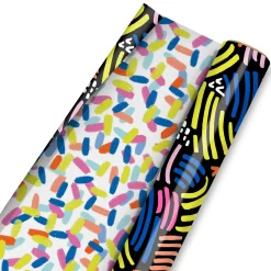 Geo Pattern on White and Wavy Blue Lines Reversible Table Runner