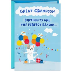 Get Carried Away Puppy and Balloons Birthday Card for Great-Grandson
