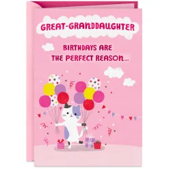 Get Carried Away Kitty and Balloons Birthday Card for Great-Granddaughter