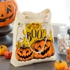 13" Ghost and Pumpkins Canvas Halloween Tote Bag