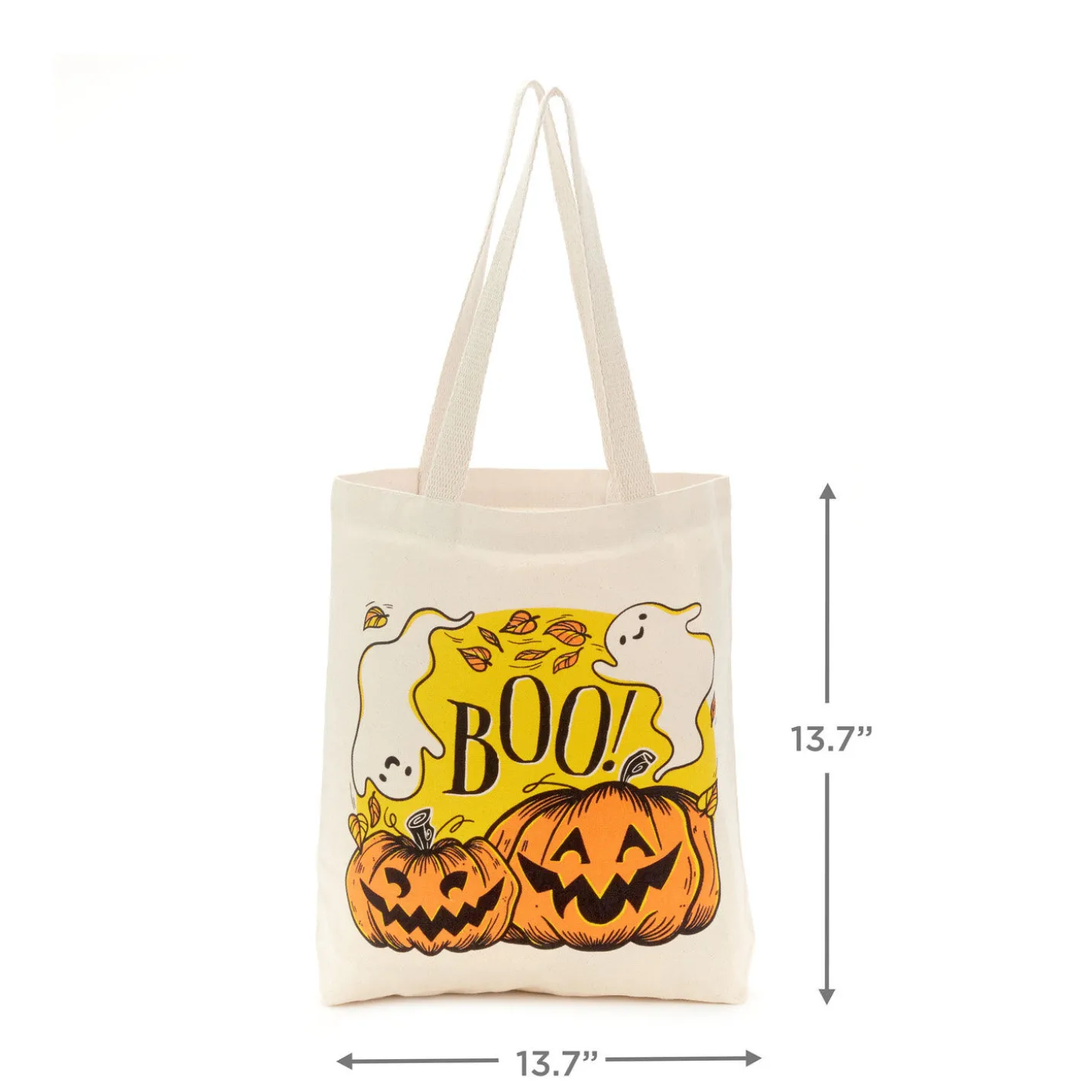 13" Ghost and Pumpkins Canvas Halloween Tote Bag