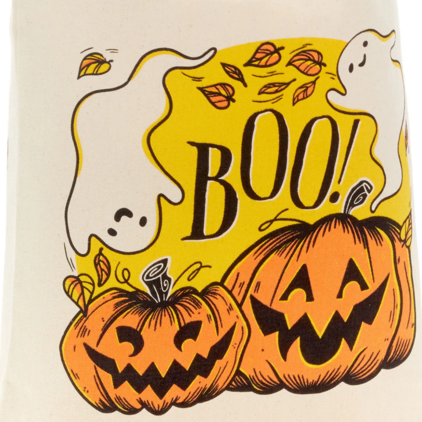 13" Ghost and Pumpkins Canvas Halloween Tote Bag