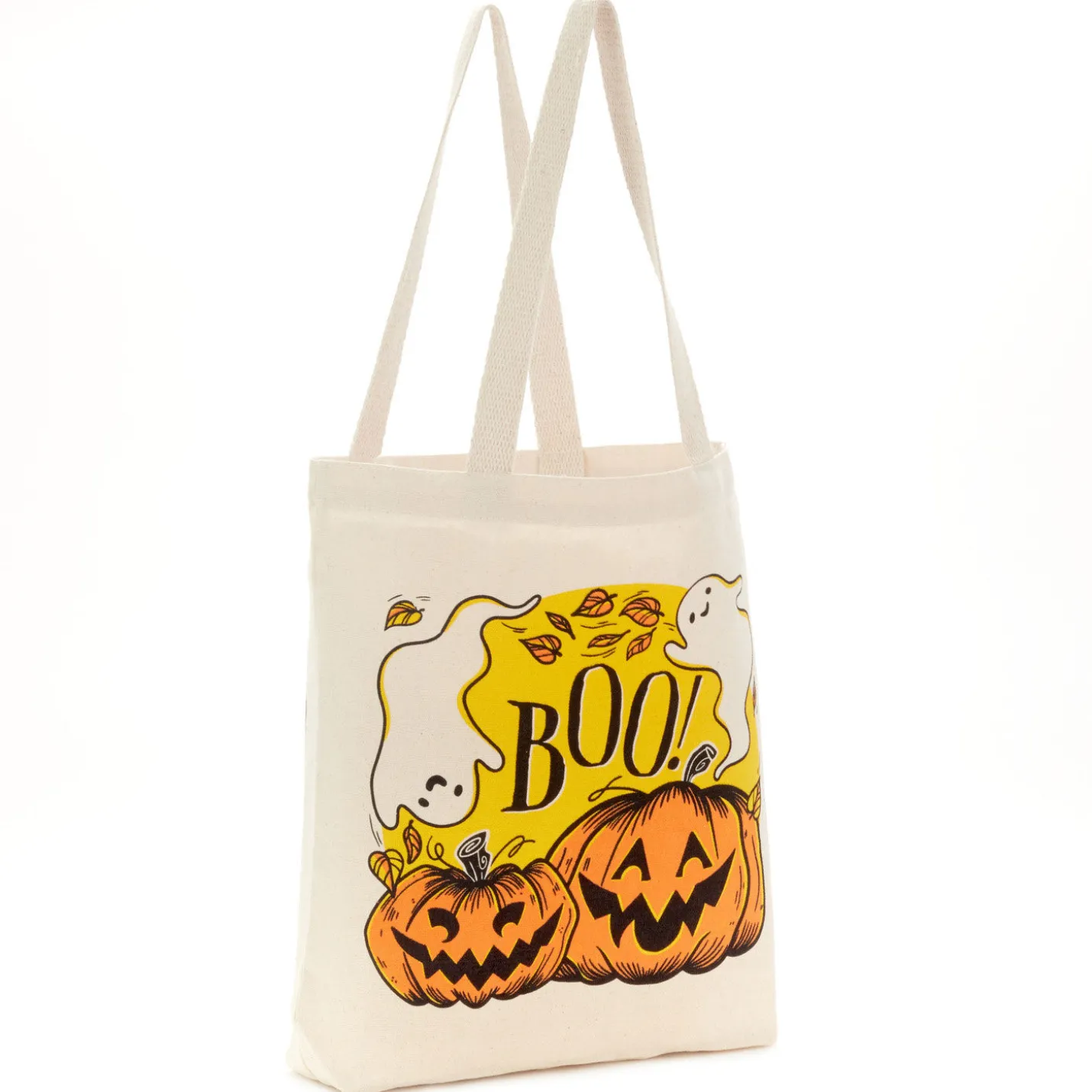 13" Ghost and Pumpkins Canvas Halloween Tote Bag