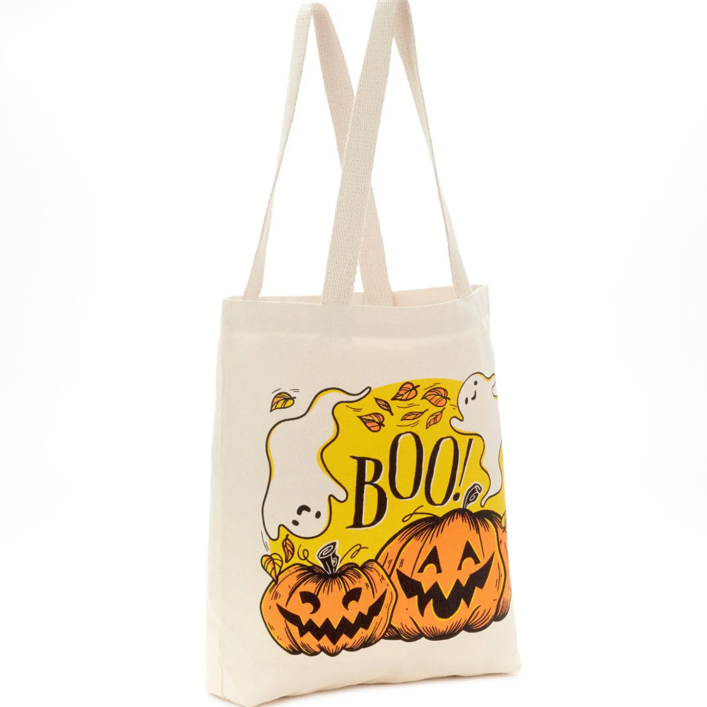 13" Ghost and Pumpkins Canvas Halloween Tote Bag
