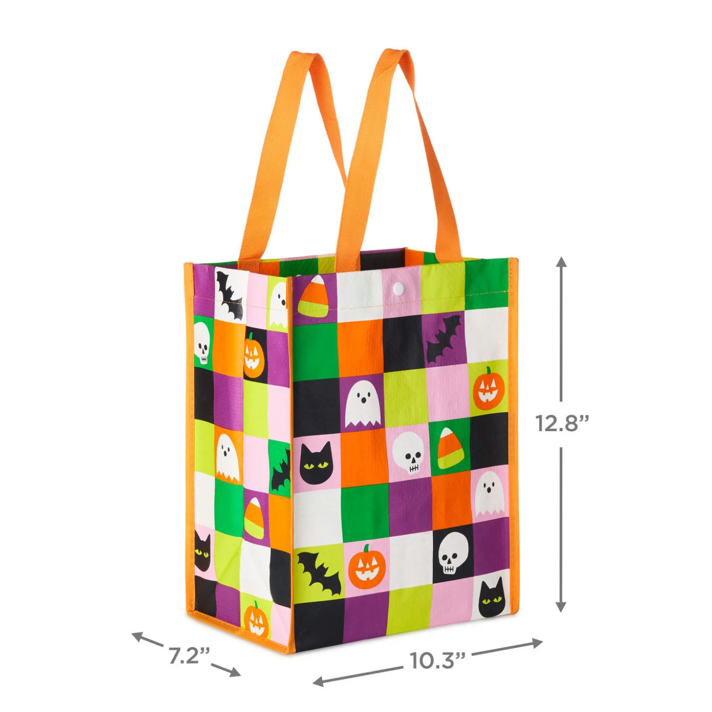 12" Ghosts, Candy Corn, Bats and Cats Grid Large Halloween Reusable Tote Bag
