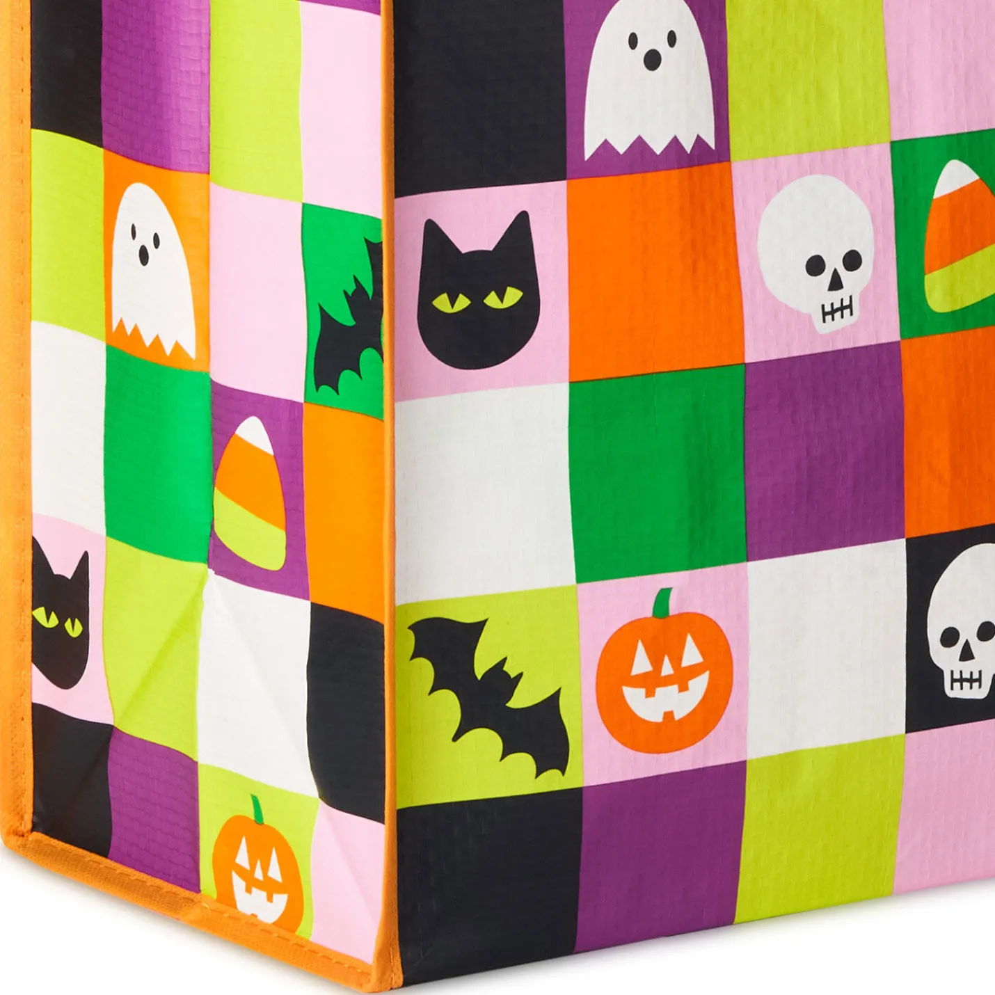12" Ghosts, Candy Corn, Bats and Cats Grid Large Halloween Reusable Tote Bag