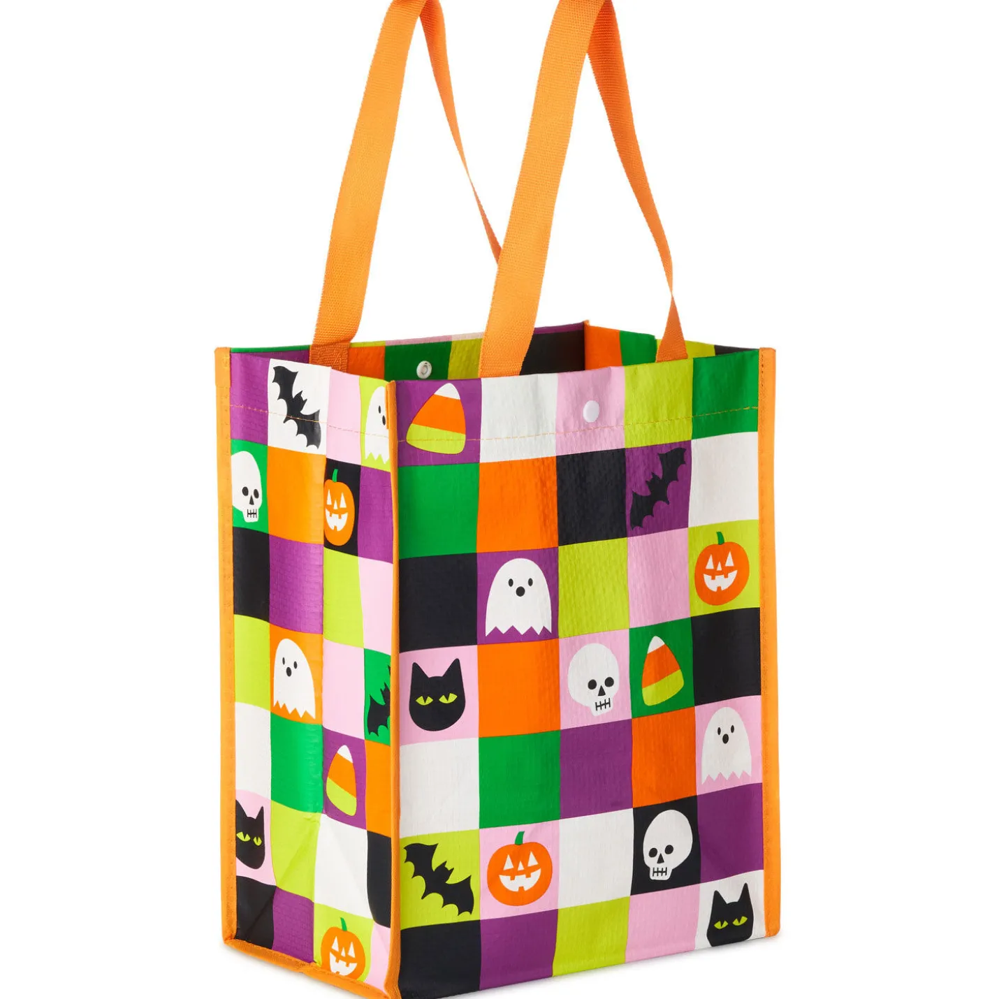 12" Ghosts, Candy Corn, Bats and Cats Grid Large Halloween Reusable Tote Bag