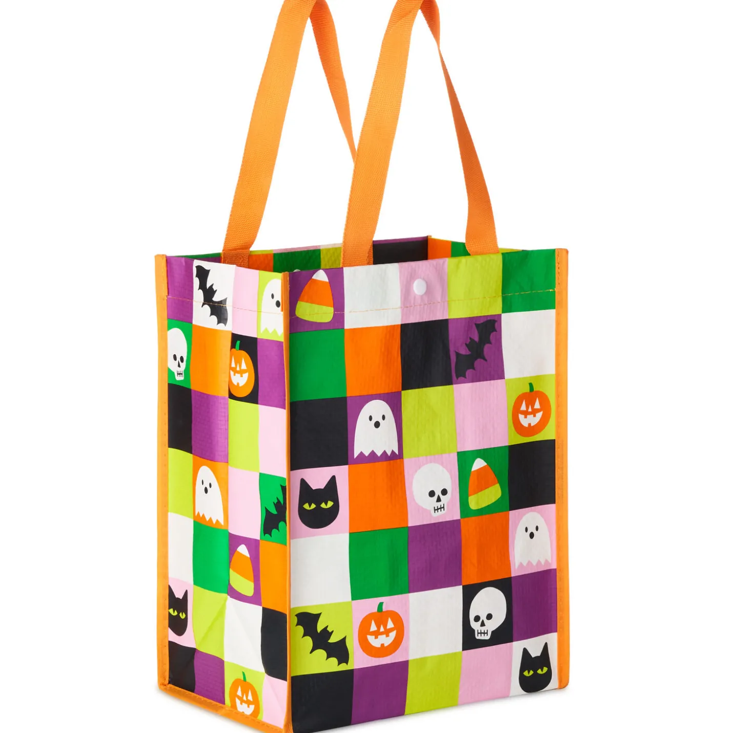 12" Ghosts, Candy Corn, Bats and Cats Grid Large Halloween Reusable Tote Bag