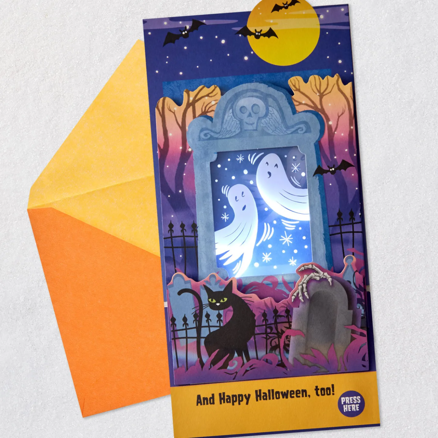 Ghosts in the Graveyard Musical Pop-Up Halloween Card With Light