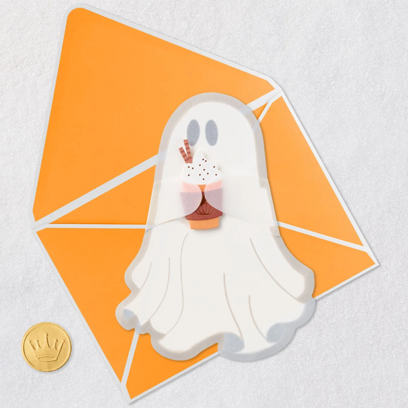 Ghost with Pumpkin Latte Paper Craft Halloween Card