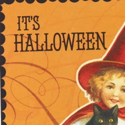 Girl Witch Vintage Art Halloween Cards, Pack of 6
