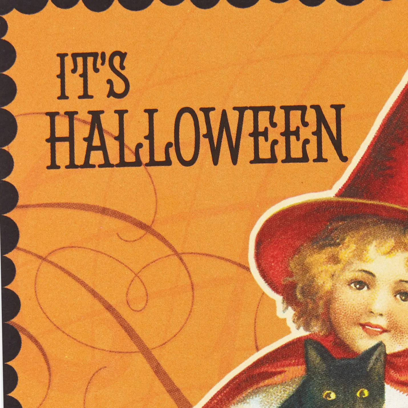 Girl Witch Vintage Art Halloween Cards, Pack of 6