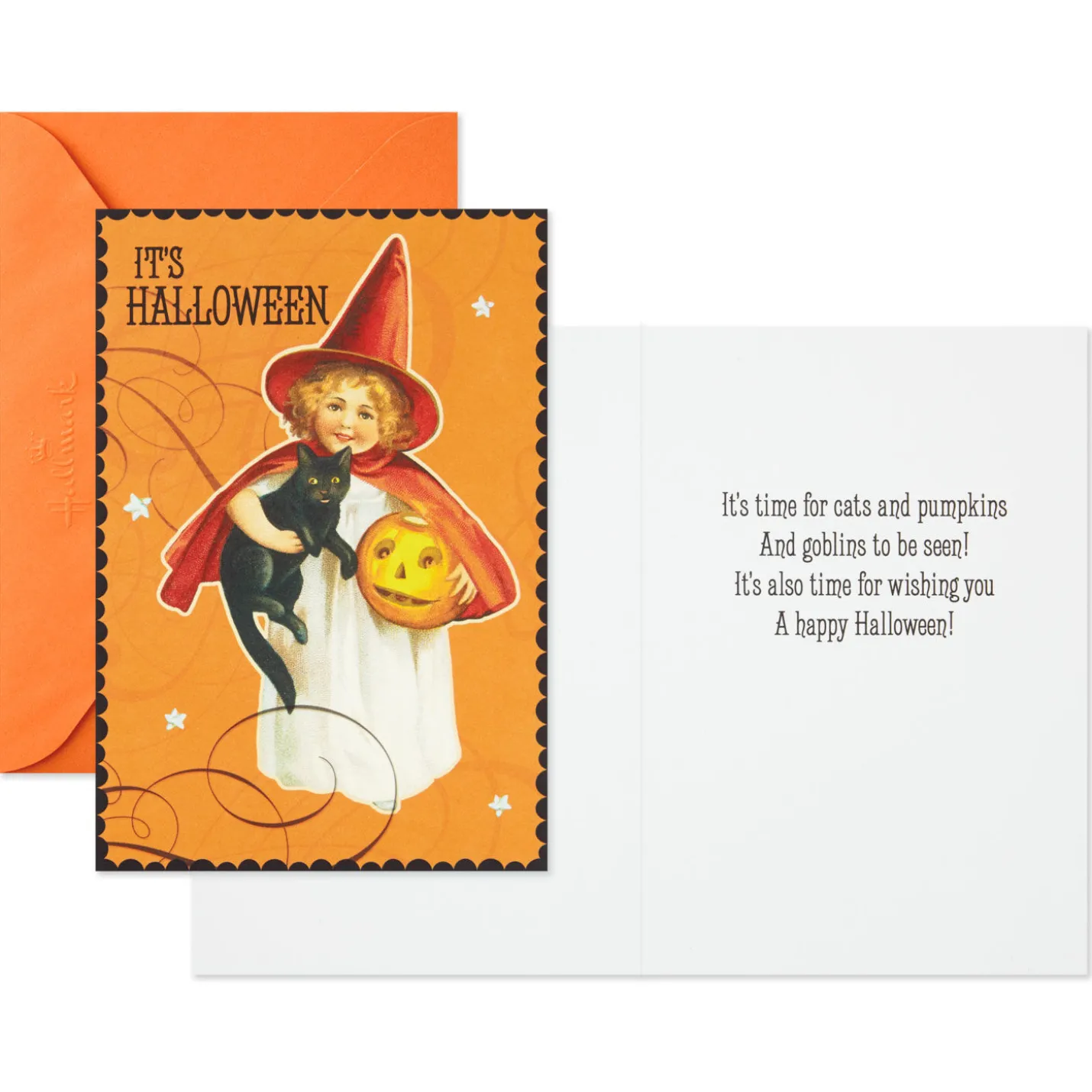 Girl Witch Vintage Art Halloween Cards, Pack of 6