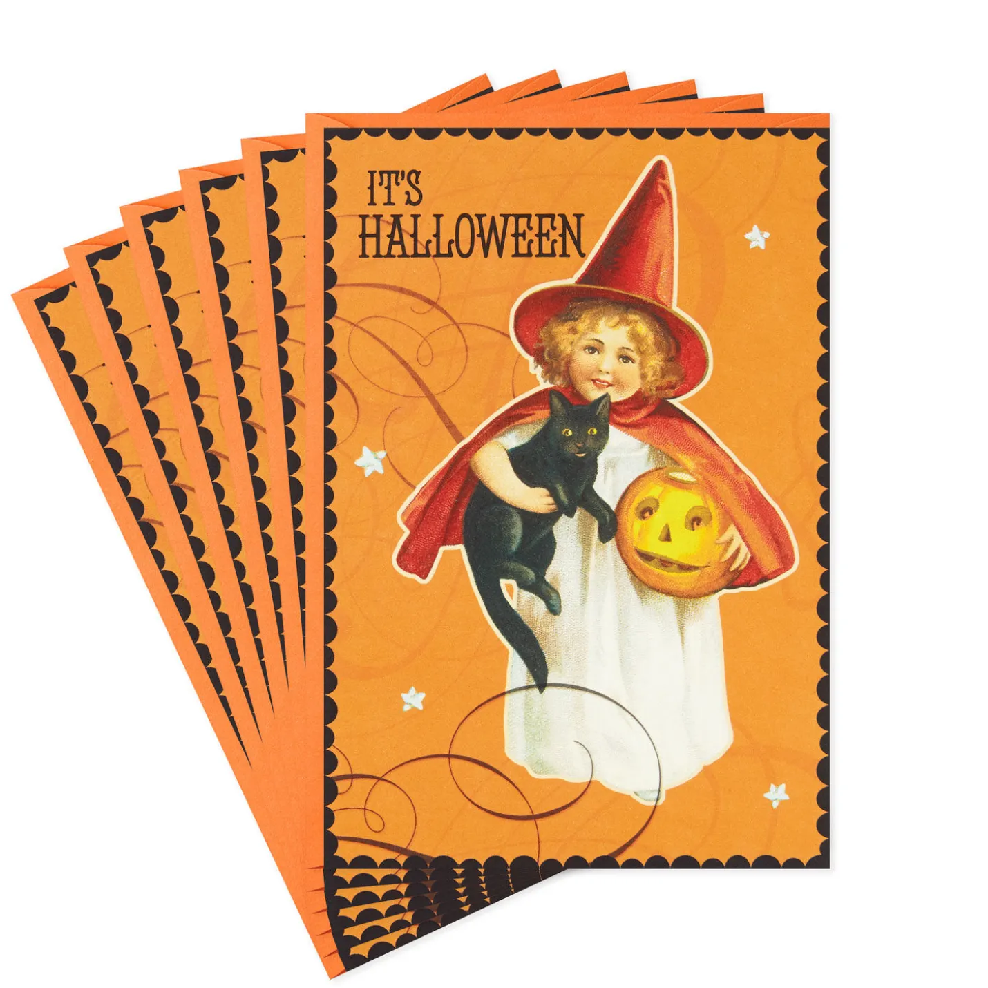 Girl Witch Vintage Art Halloween Cards, Pack of 6