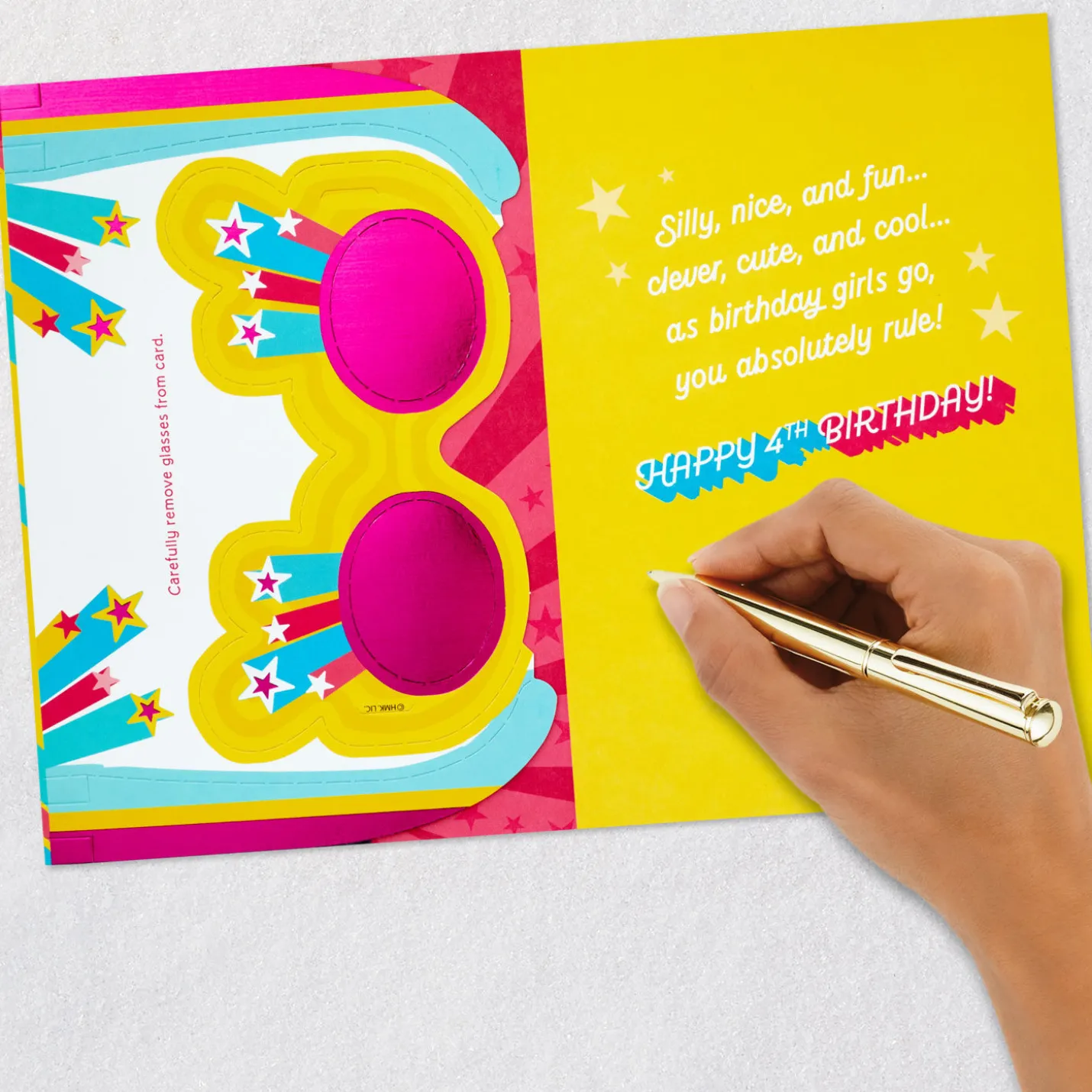 Girl, You Rule 4th Birthday Card With Wearable Sunglasses