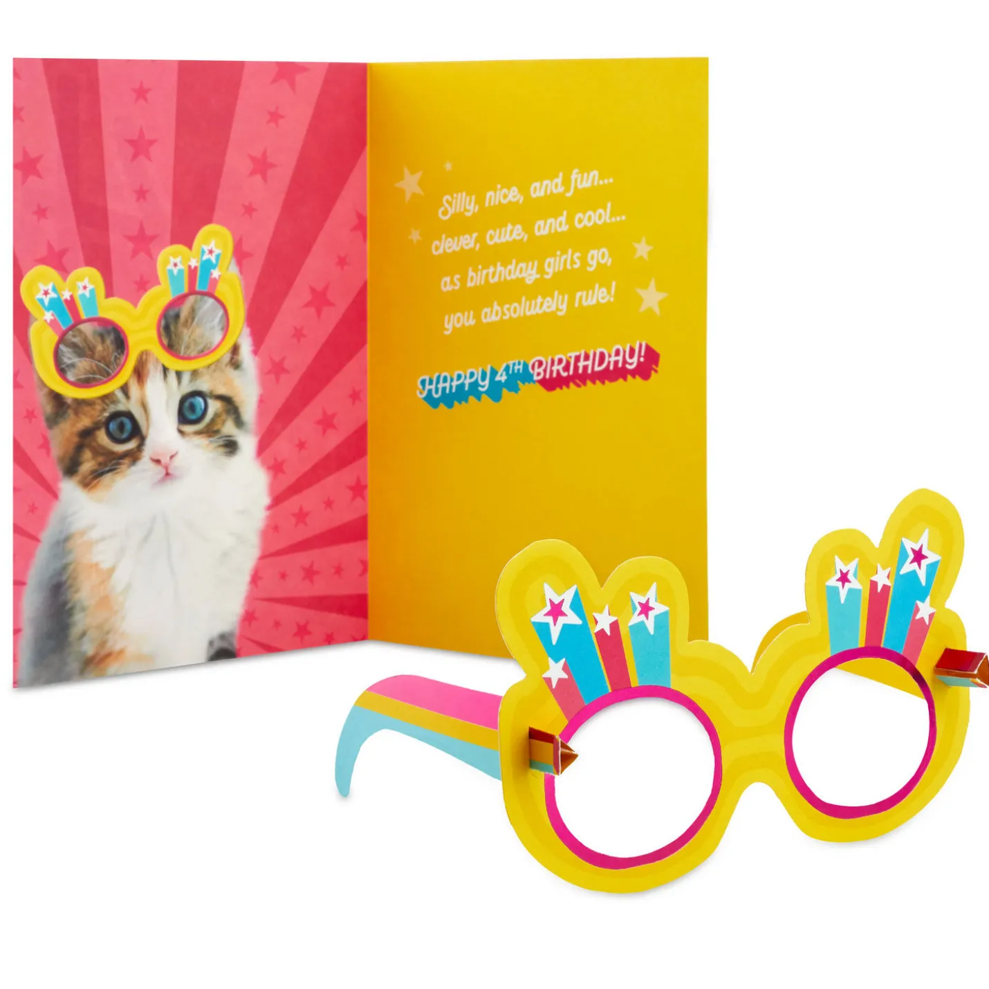 Girl, You Rule 4th Birthday Card With Wearable Sunglasses