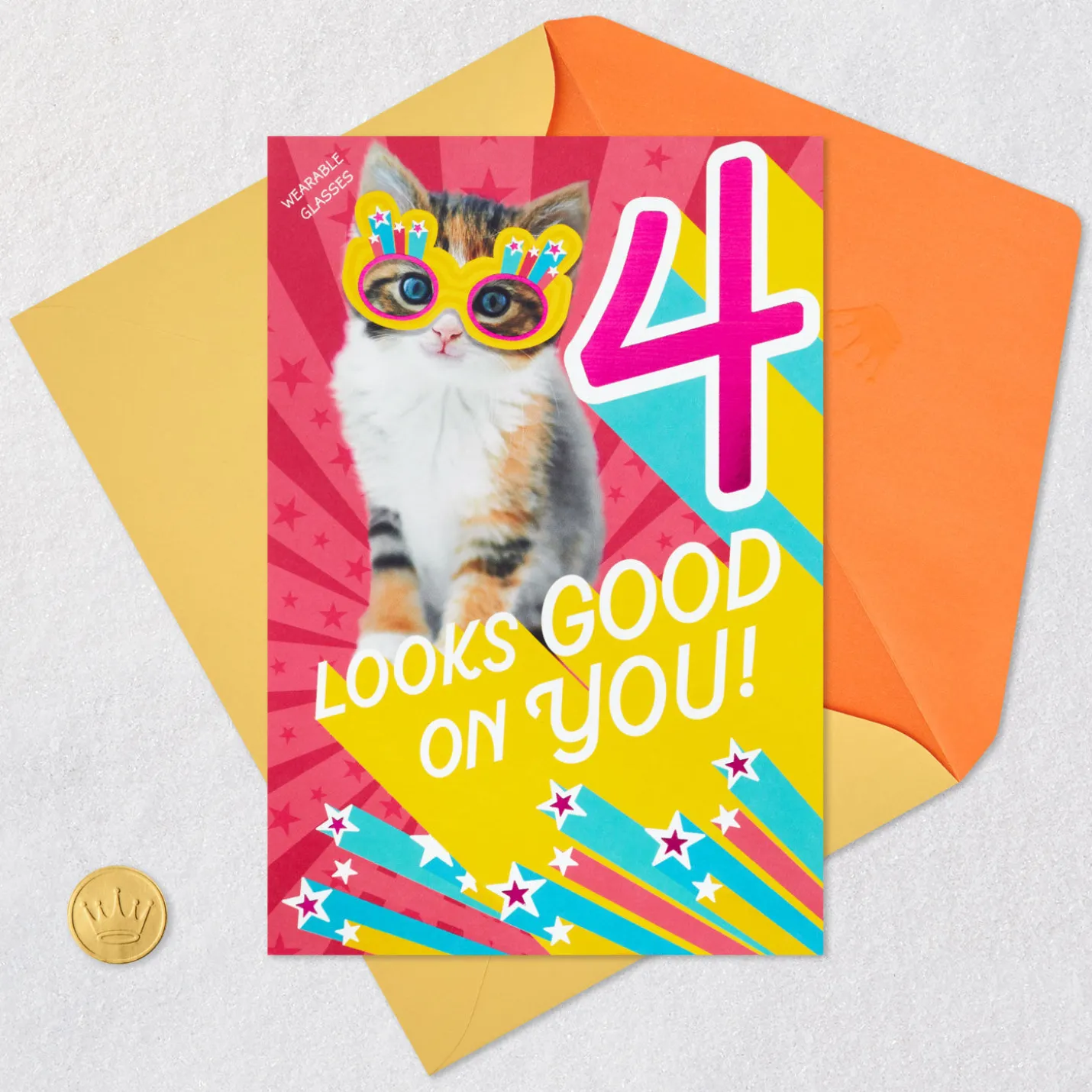 Girl, You Rule 4th Birthday Card With Wearable Sunglasses