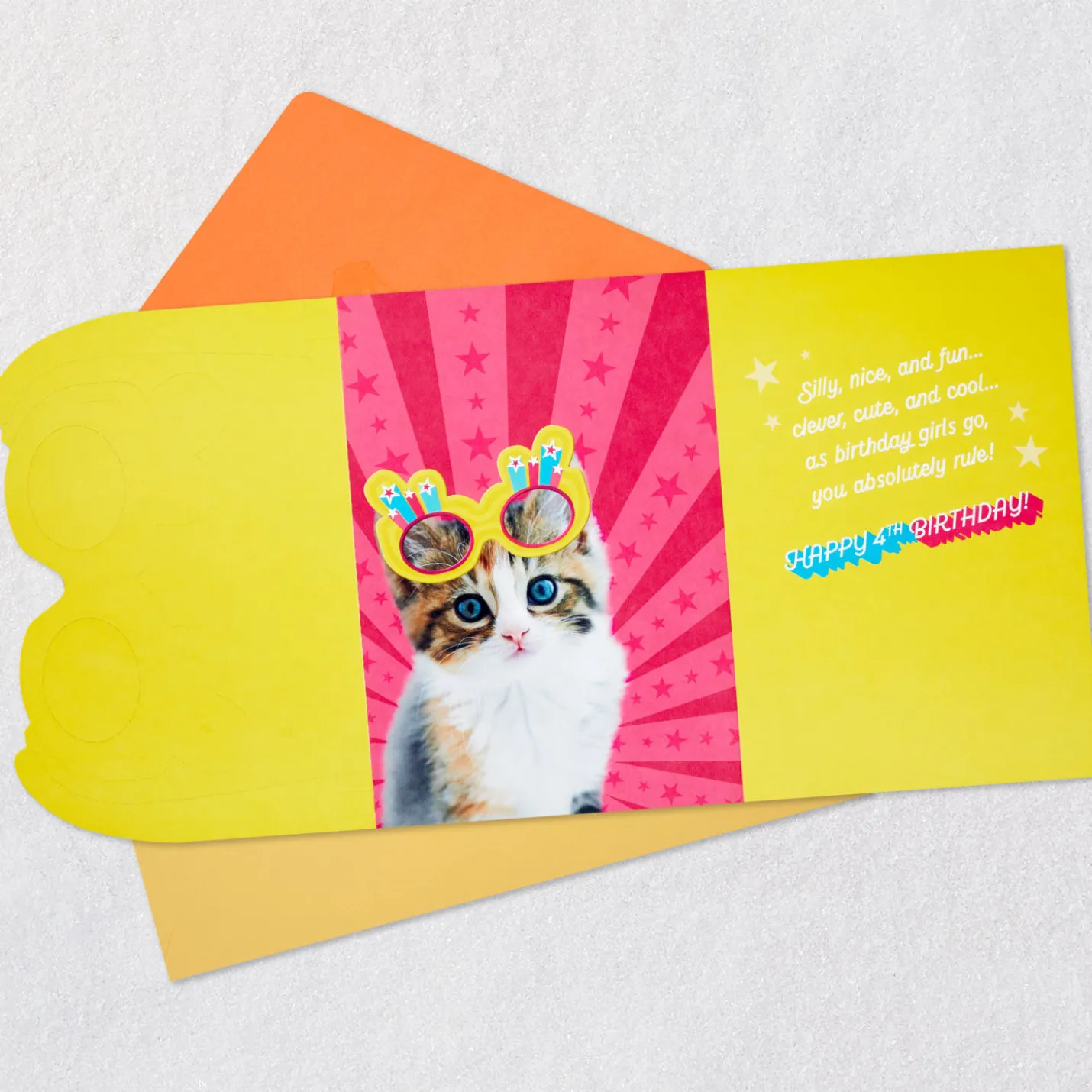 Girl, You Rule 4th Birthday Card With Wearable Sunglasses