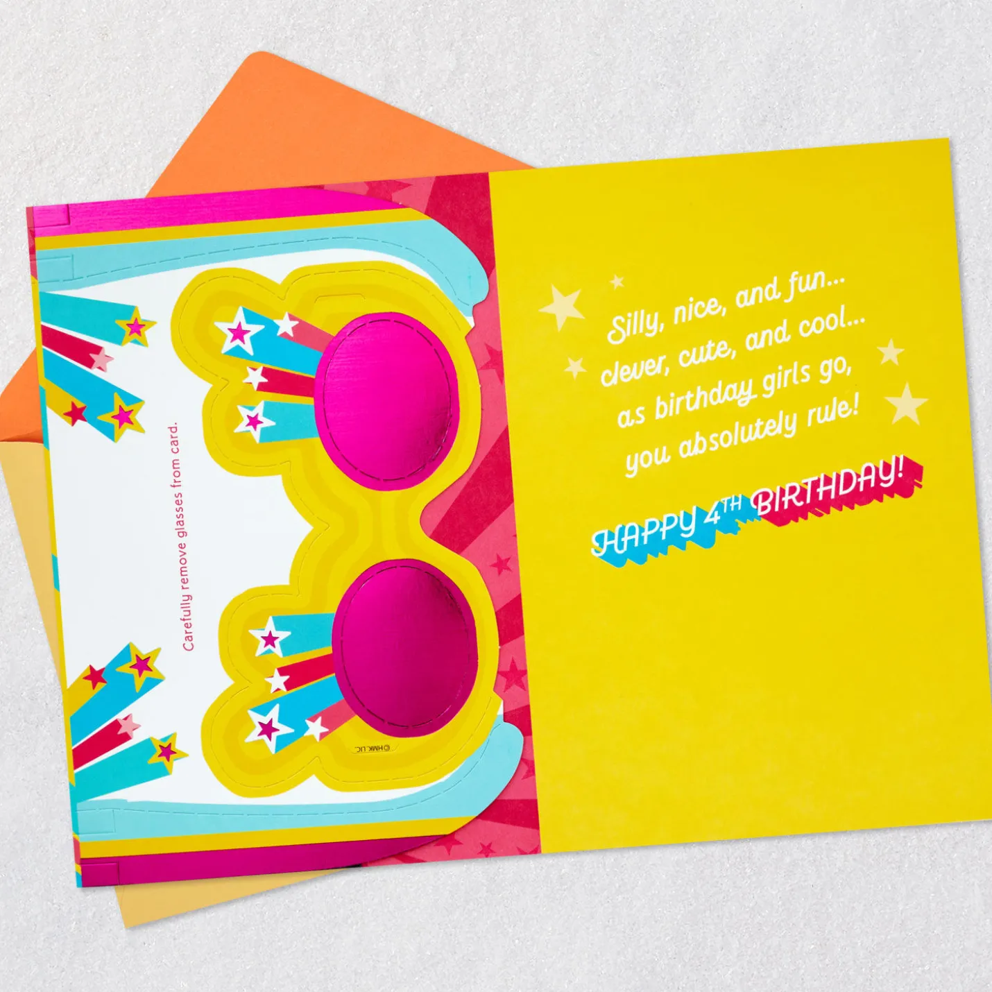 Girl, You Rule 4th Birthday Card With Wearable Sunglasses