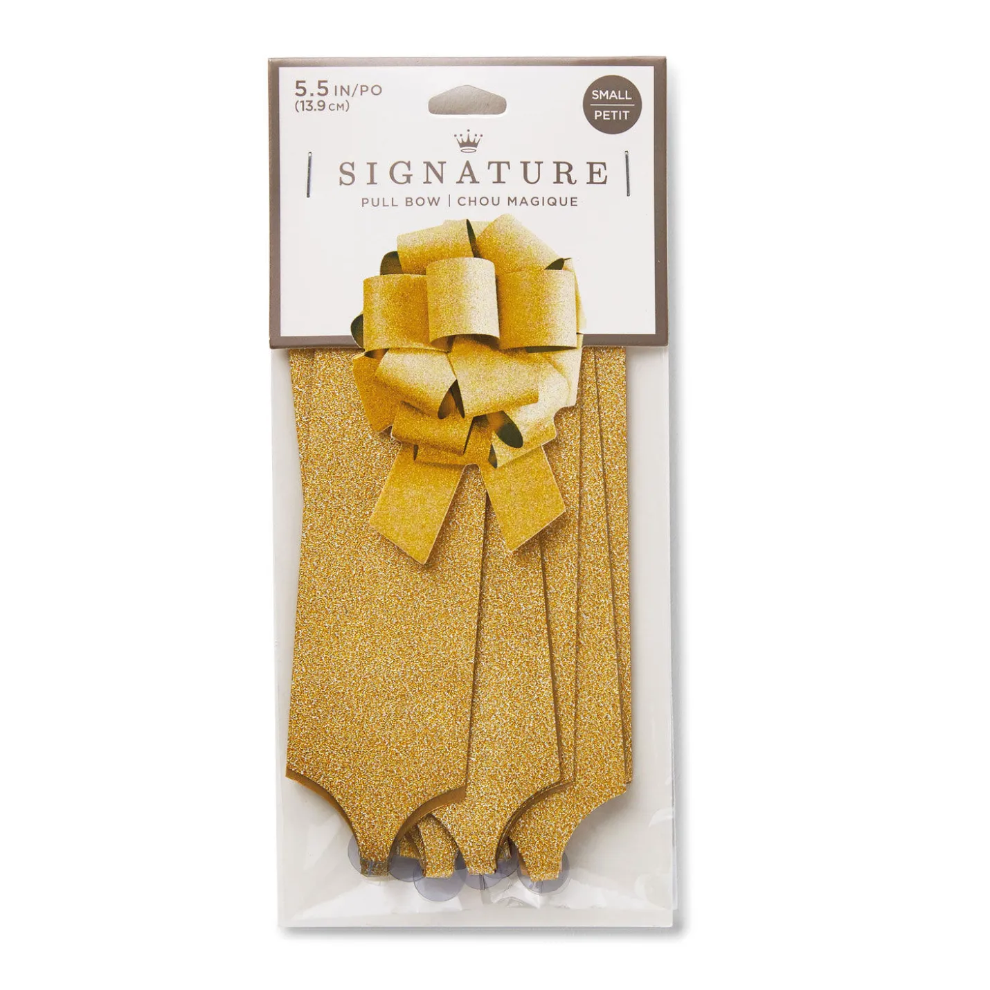 5.5" Glittery Gold Pull-String Gift Bow