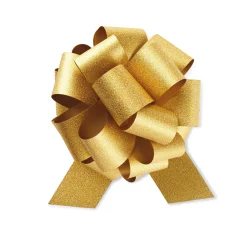 5.5" Glittery Gold Pull-String Gift Bow