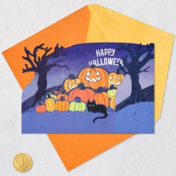 Glowing Pumpkin Patch Musical 3D Pop-Up Halloween Card With Light