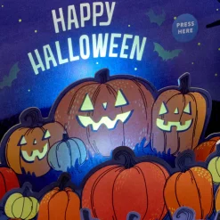 Glowing Pumpkin Patch Musical 3D Pop-Up Halloween Card With Light