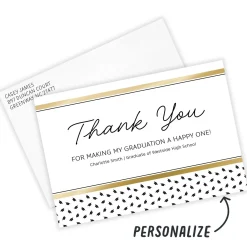 Gold and Black Preppy Hats Flat Graduation Thank You Card