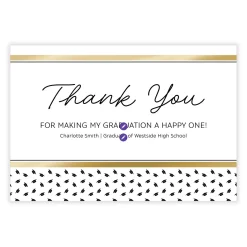 Gold and Black Preppy Hats Flat Graduation Thank You Card