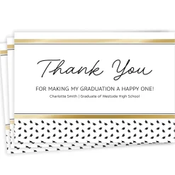 Gold and Black Preppy Hats Flat Graduation Thank You Card