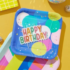 Gold and Pastel Lettering Happy Birthday Candle