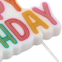 Gold and Pastel Lettering Happy Birthday Candle