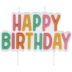 Gold and Pastel Lettering Happy Birthday Candle