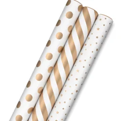 Gold and White 3-Pack Wrapping Paper, 105 sq. ft. total