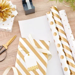 Gold and White 3-Pack Wrapping Paper, 105 sq. ft. total