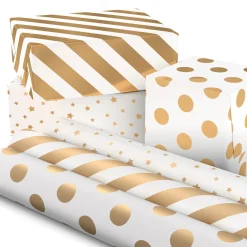 Gold and White 3-Pack Wrapping Paper, 105 sq. ft. total