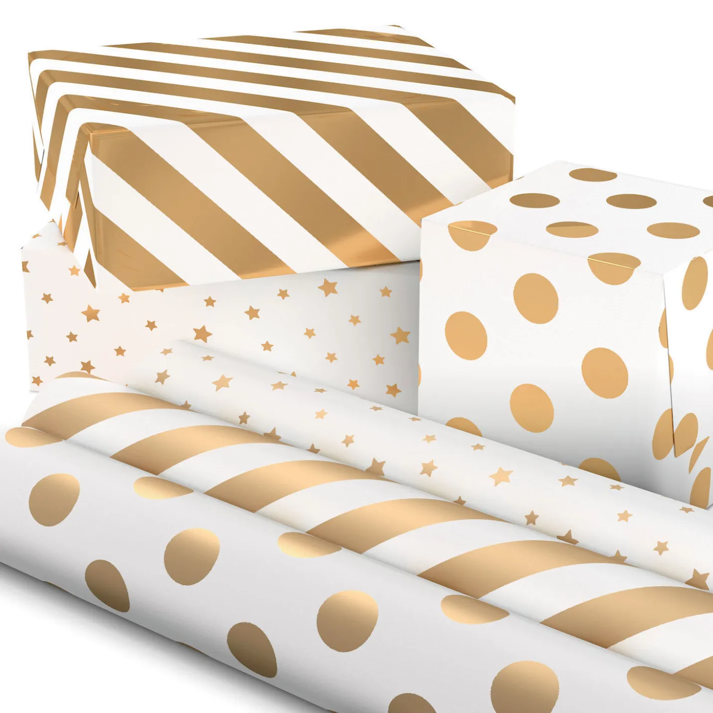 Gold and White 3-Pack Wrapping Paper, 105 sq. ft. total