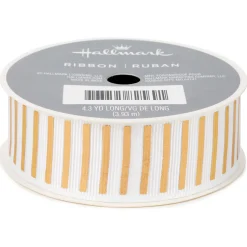 1" Gold and White Stripe Grosgrain Ribbon, 12.9'