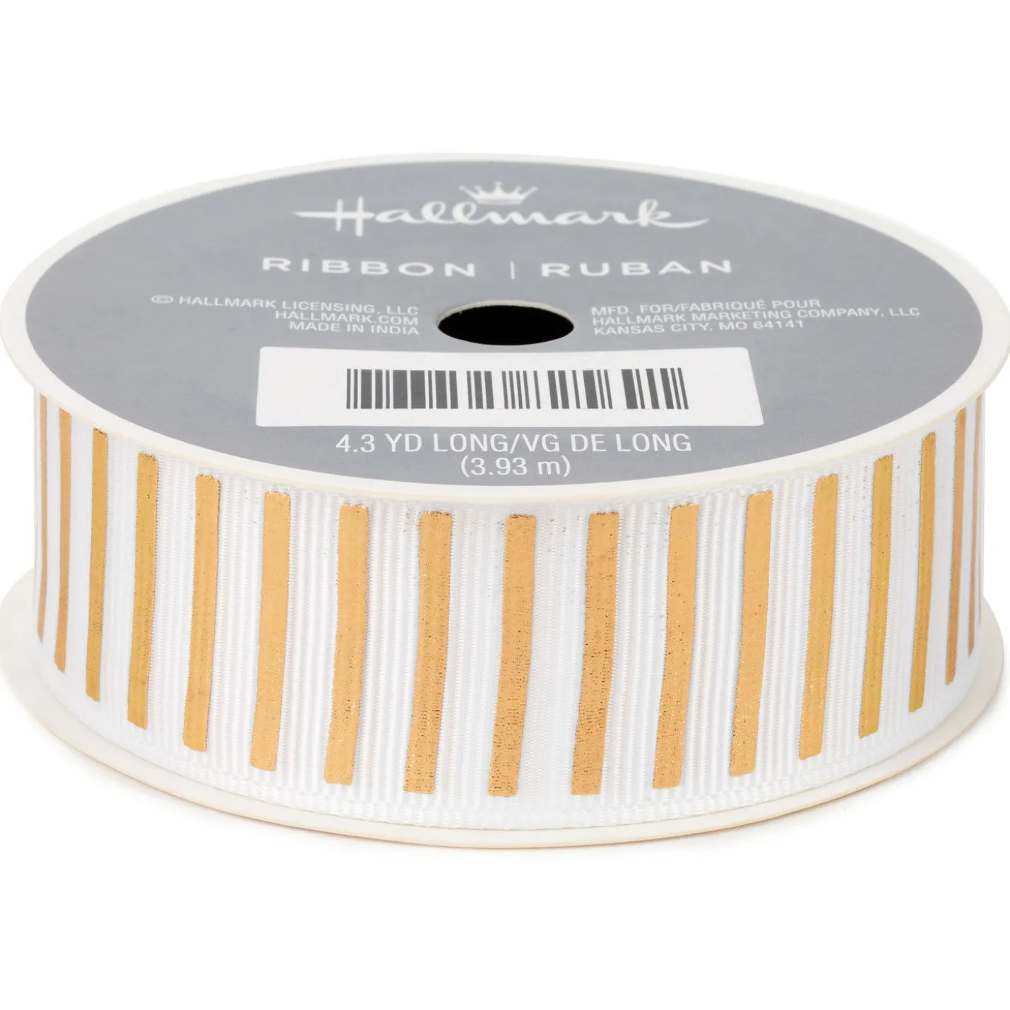 1" Gold and White Stripe Grosgrain Ribbon, 12.9'