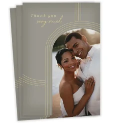 Gold Arches on Gray Wedding Thank-You Card