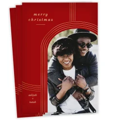 Gold Arch on Red Flat Christmas Photo Card