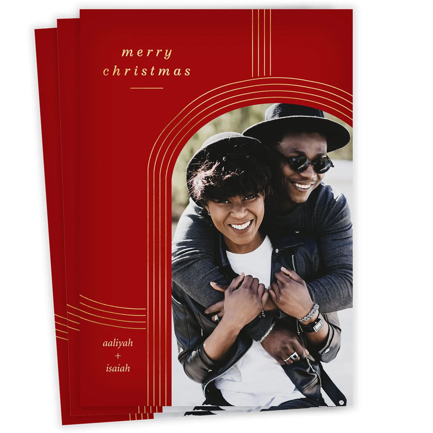 Gold Arch on Red Flat Christmas Photo Card