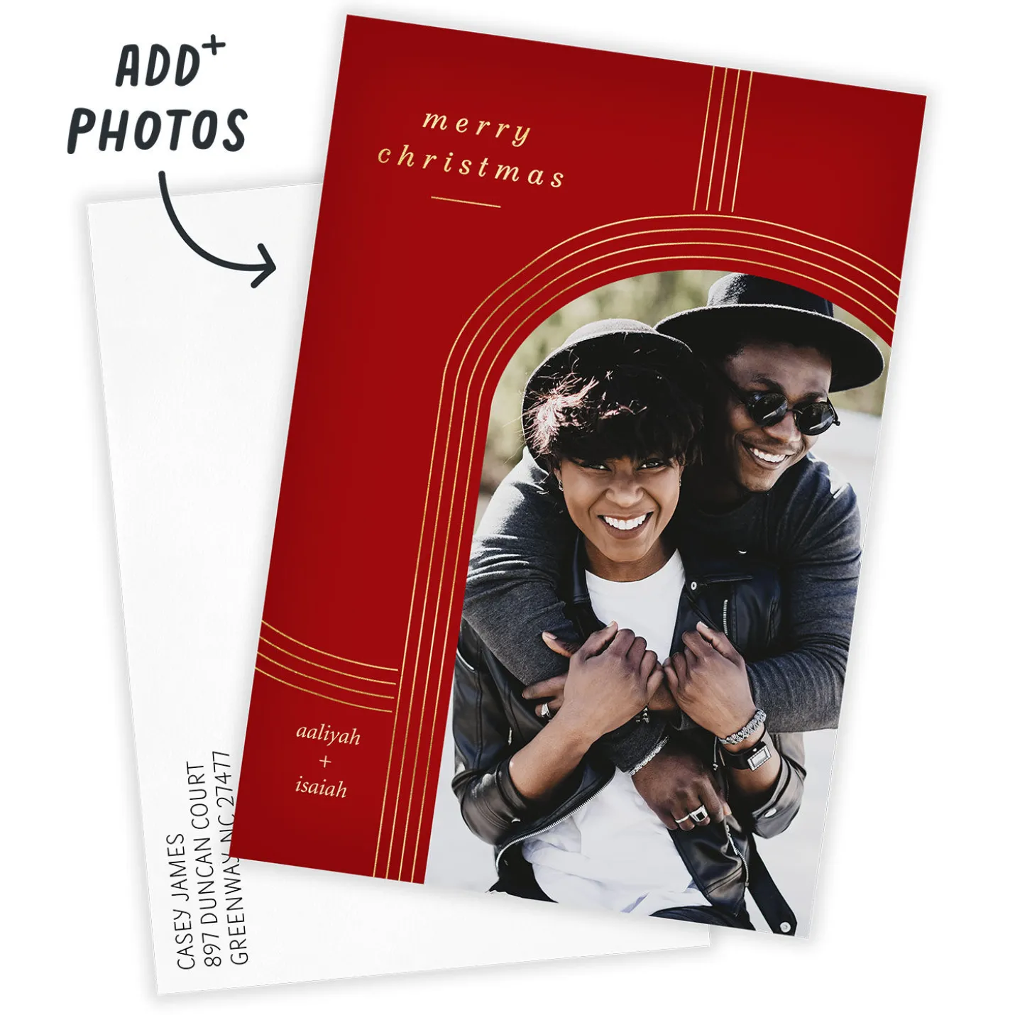 Gold Arch on Red Flat Christmas Photo Card